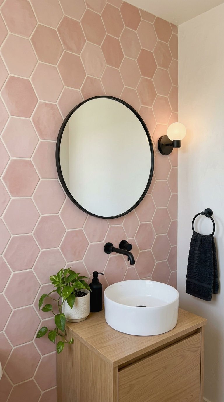 18. Pink Blush Hexagon Powder Room