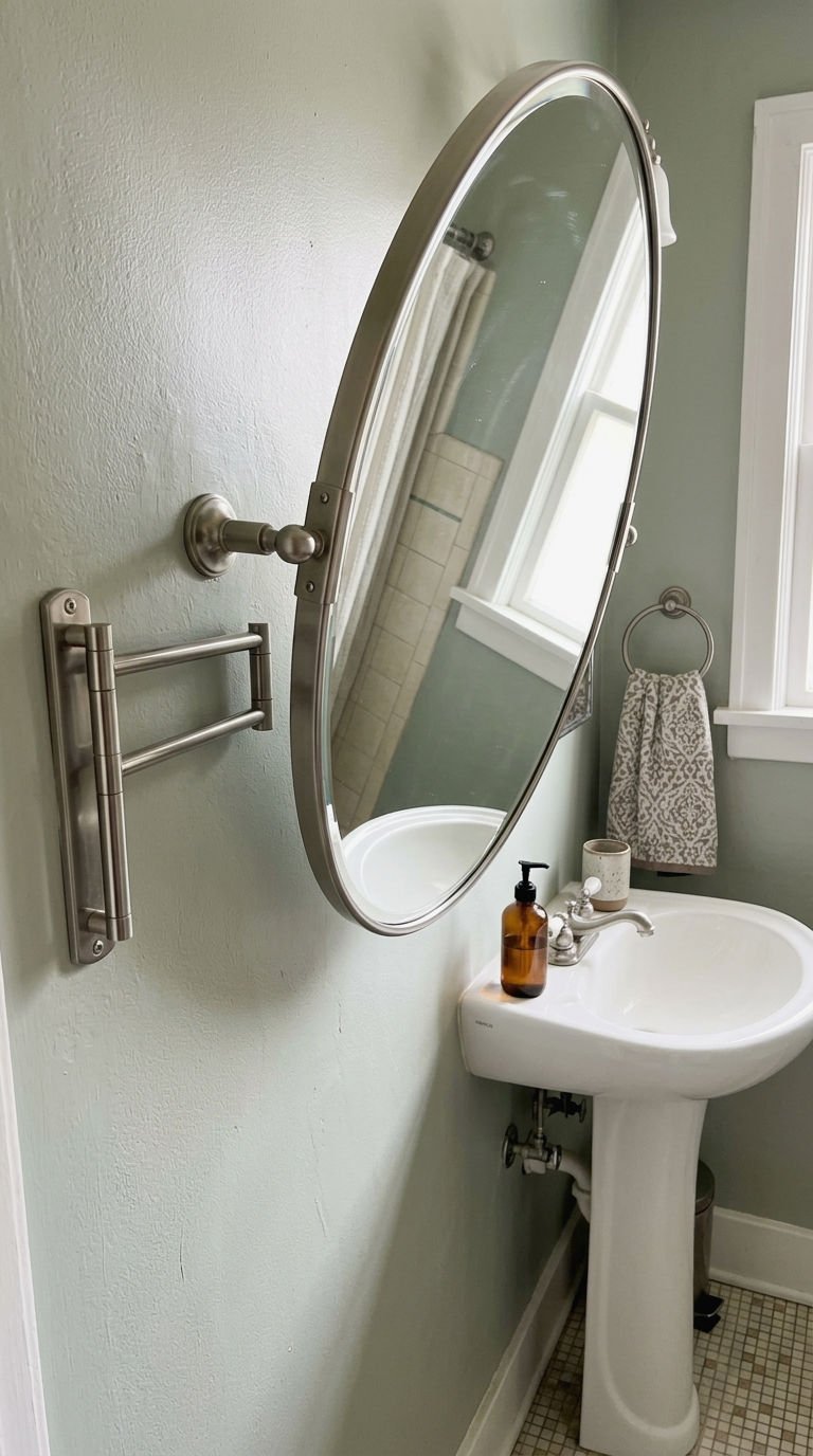 20 Oversized Bathroom Mirror Ideas to Make a Small Bathroom Look Bigger 16 16. Pivot Mirror on Slim Wall