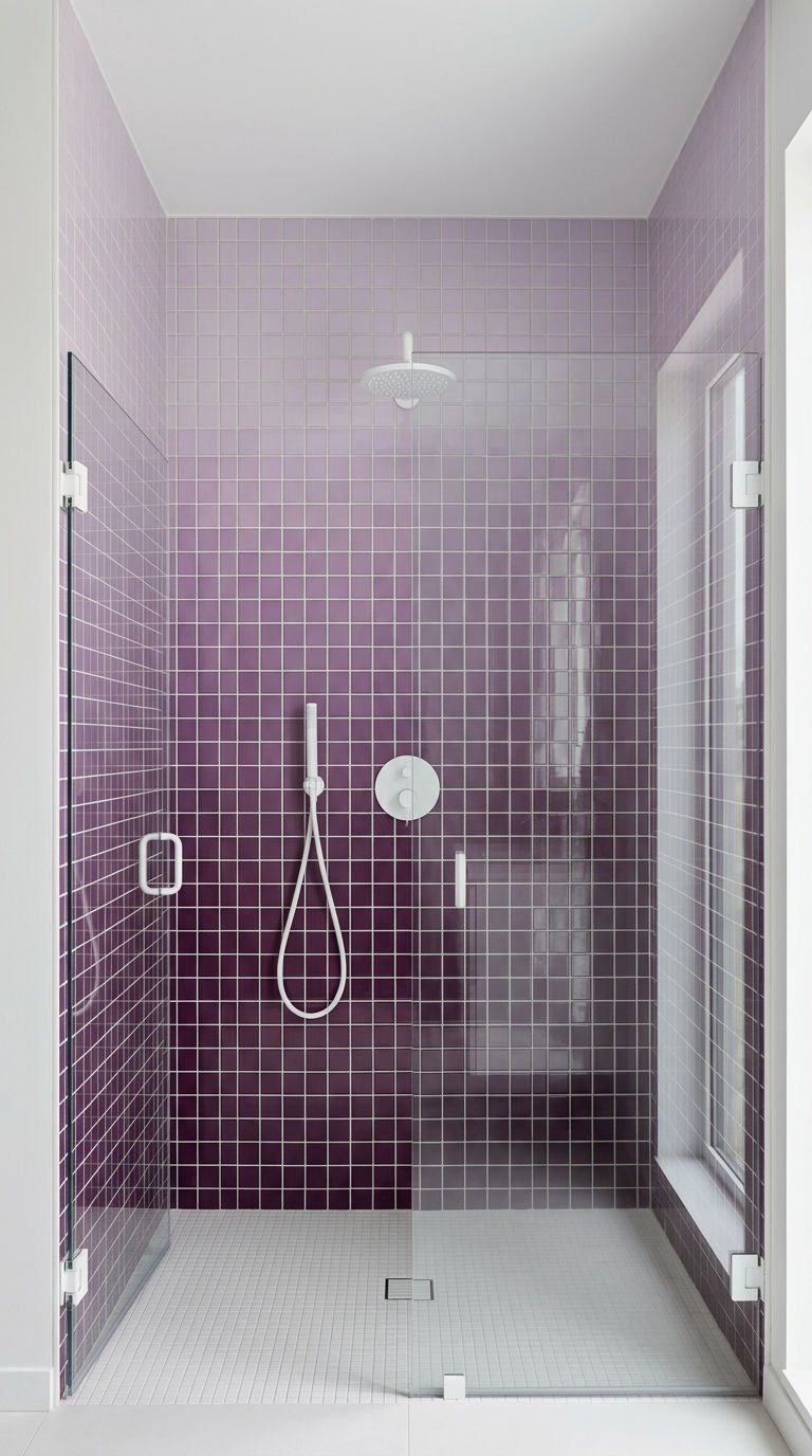11. Purple Ombre Tile Shower Wall