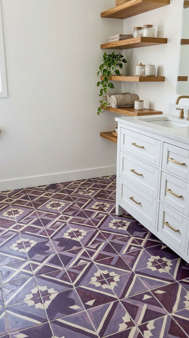 16. Purple Patterned Cement Tile Floor