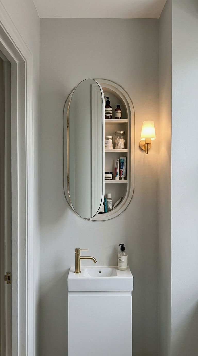 2. Recessed Oval Cabinet for Tiny Walls
