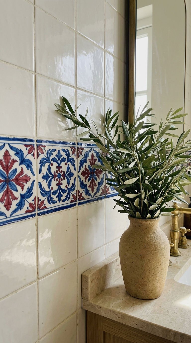 23 Red Bathroom Tile Ideas for a Bold Mediterranean Inspired Space 13 13. Red and Blue Mediterranean Tile Mix