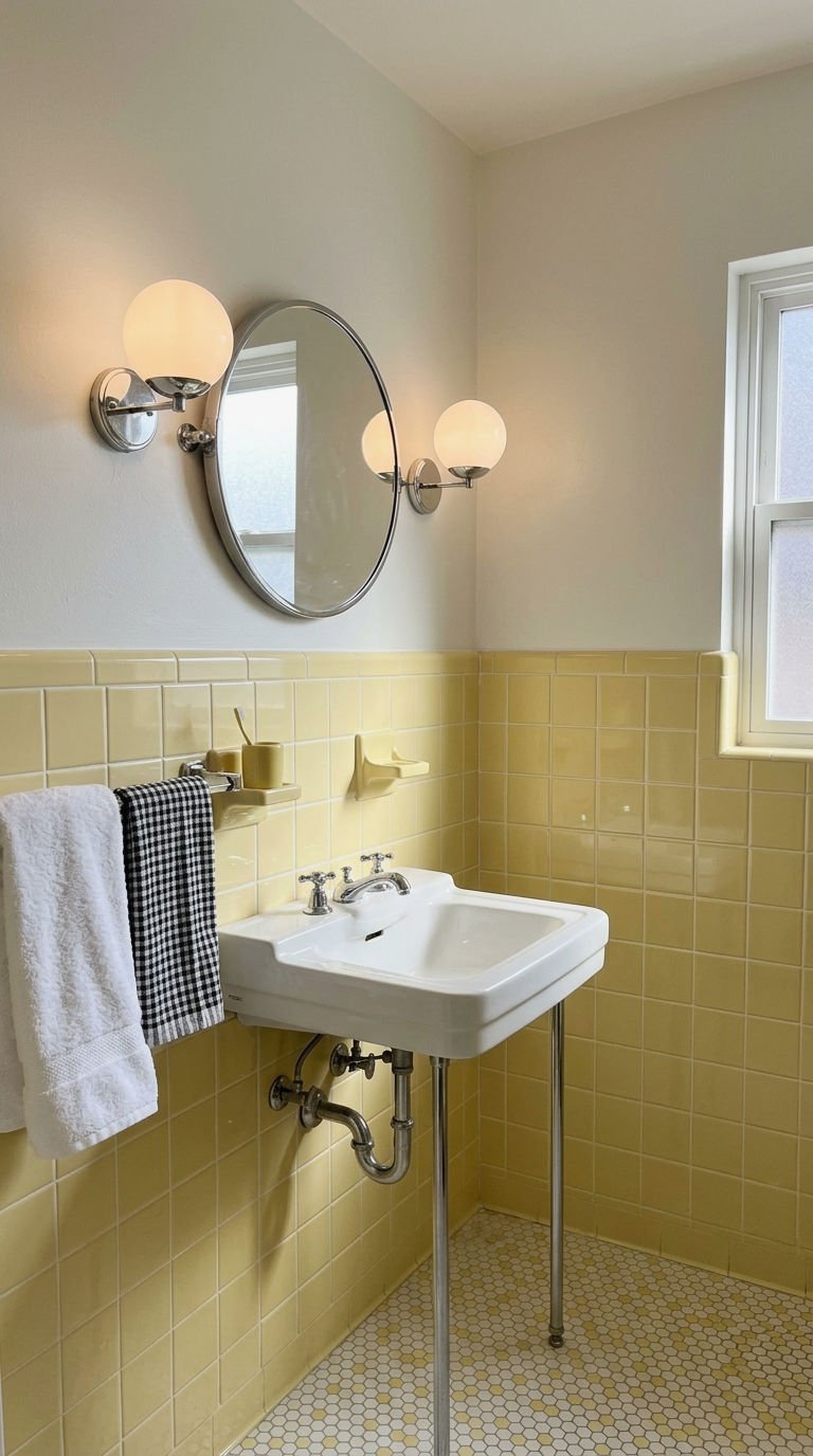 14. Retro Yellow Tile Bathroom Revival