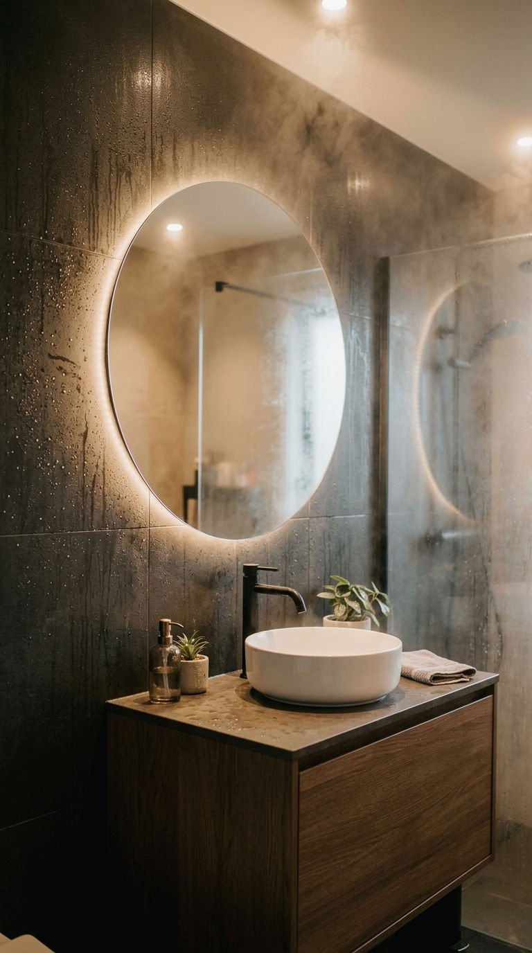 25 Round Bathroom Mirror Ideas for a Square Vanity 18 18. Round Mirror With Demister Pad