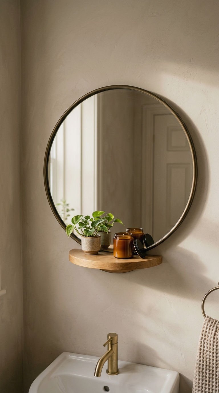 11. Round Mirror With Floating Shelf Combo