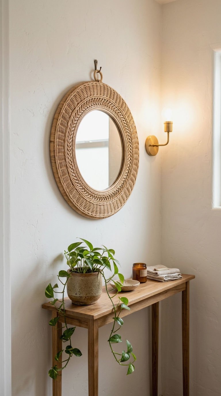 17. Round Rattan Mirror Hook Hang