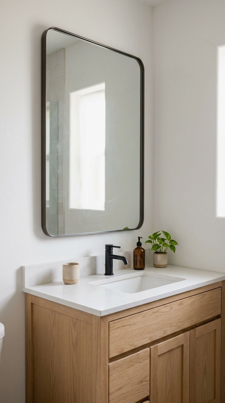 20 Oversized Bathroom Mirror Ideas to Make a Small Bathroom Look Bigger 19 19. Rounded Corner Rectangle Mirror