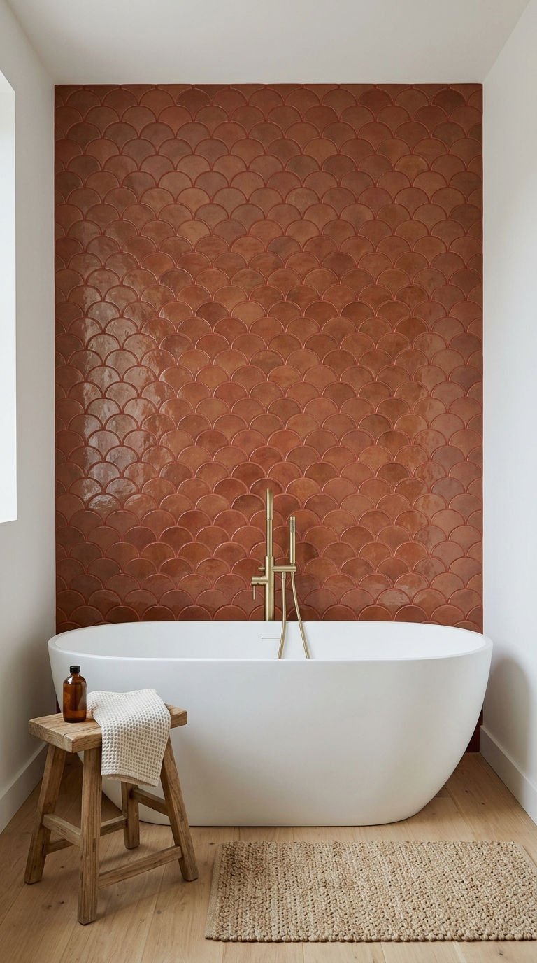 14. Rust Fish Scale Tile Accent Wall
