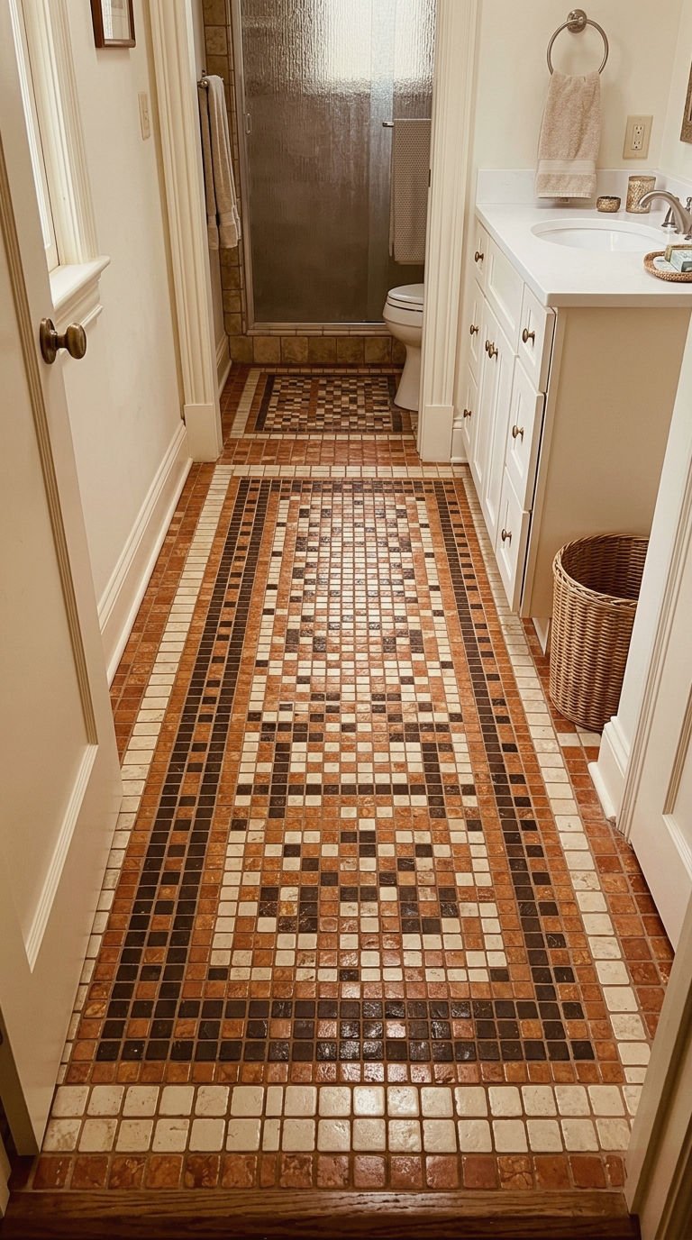 16. Rust Mosaic Floor Tile Rug Effect