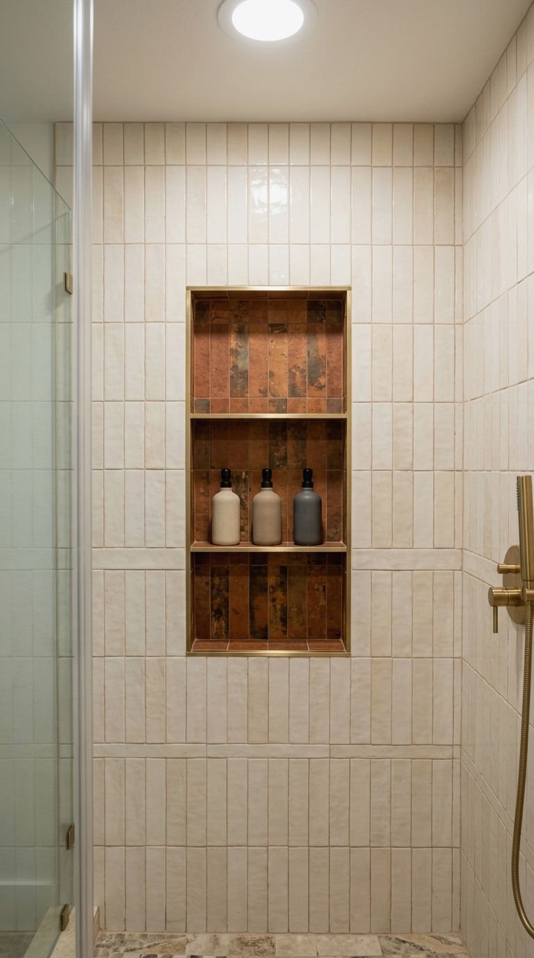 15. Rust Tile Niche in the Shower