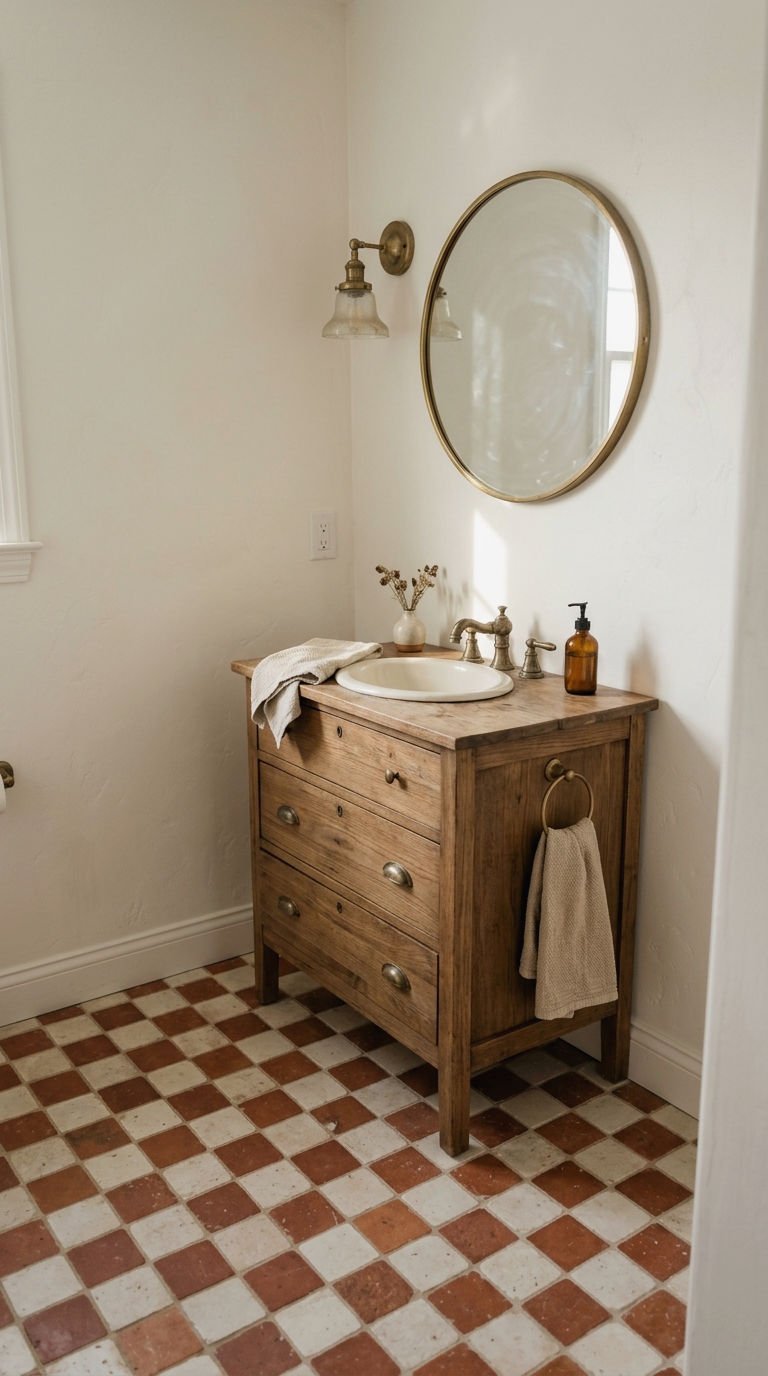 3. Rust and White Checkerboard Floor