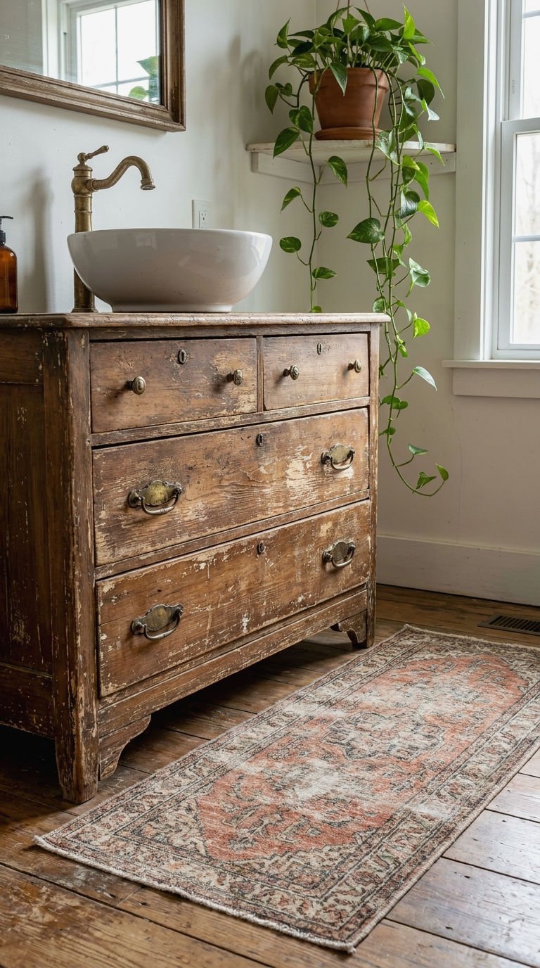 17. Rustic Boho Vanity With Vintage Character