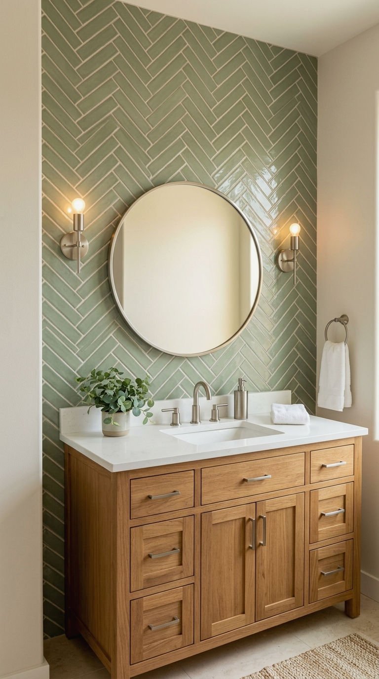 5. Sage Green Herringbone Accent Wall