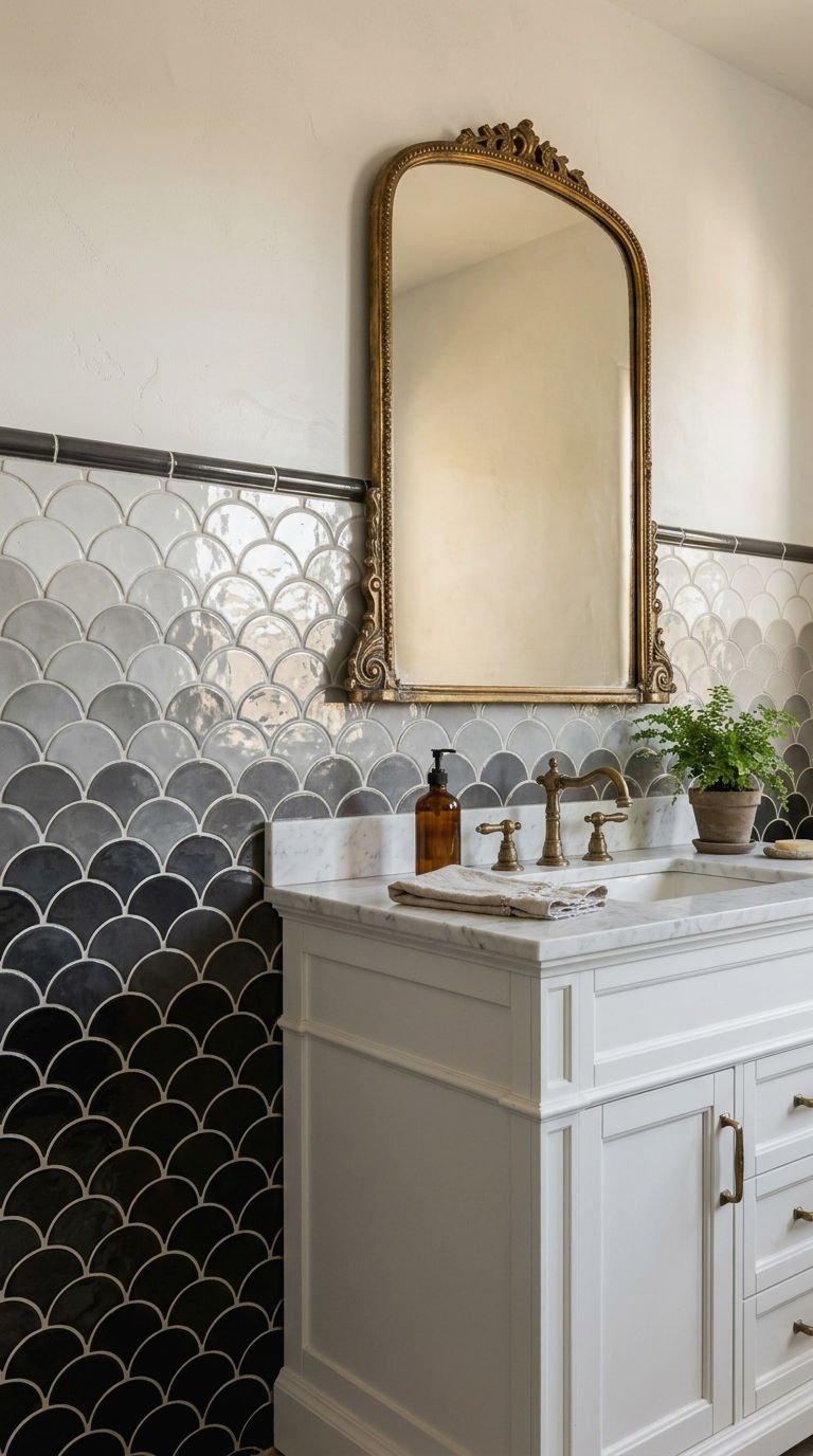 20. Scalloped Fish Scale Tile Wall