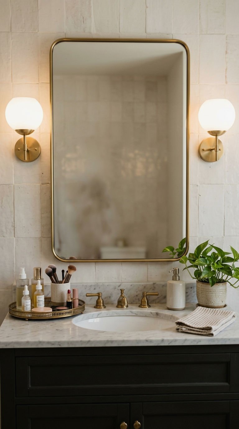 20 Makeup Mirror Lighting Ideas for Deep Skin Tones That Show True Color 6 6. Side Sconces for Even Face Lighting
