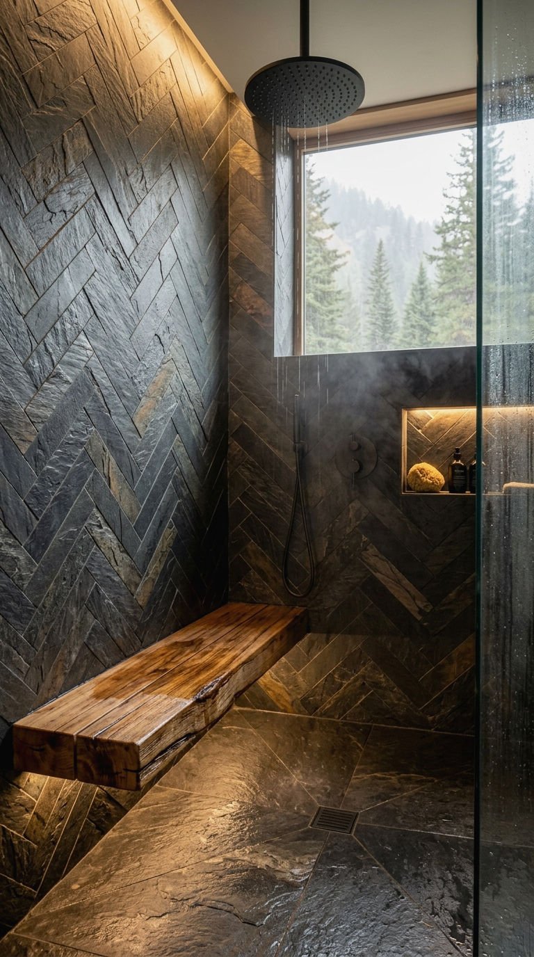 20. Slate Herringbone for Spa Style Showers