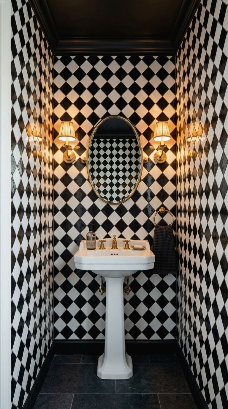 17. Small Powder Room Bold Pattern Walls