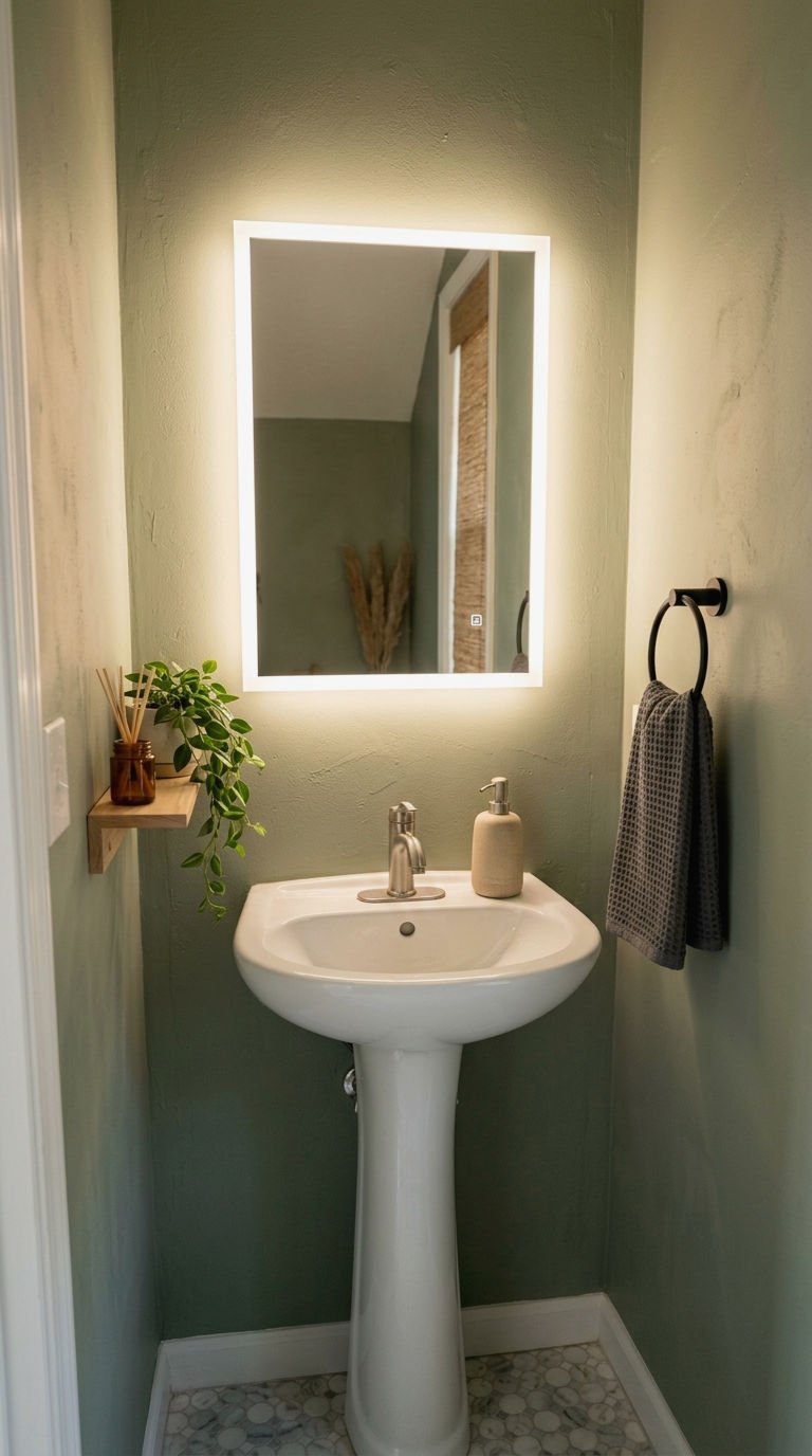 11. Small Powder Room LED Mirror