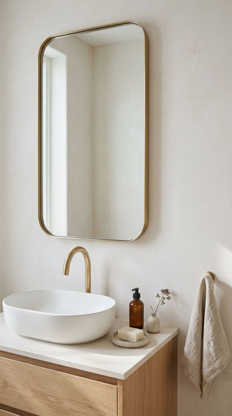 21 Tall Narrow Rectangle Mirror Ideas for a Small Half Bath 14 14. Soft Rounded Corner Rectangle Mirror