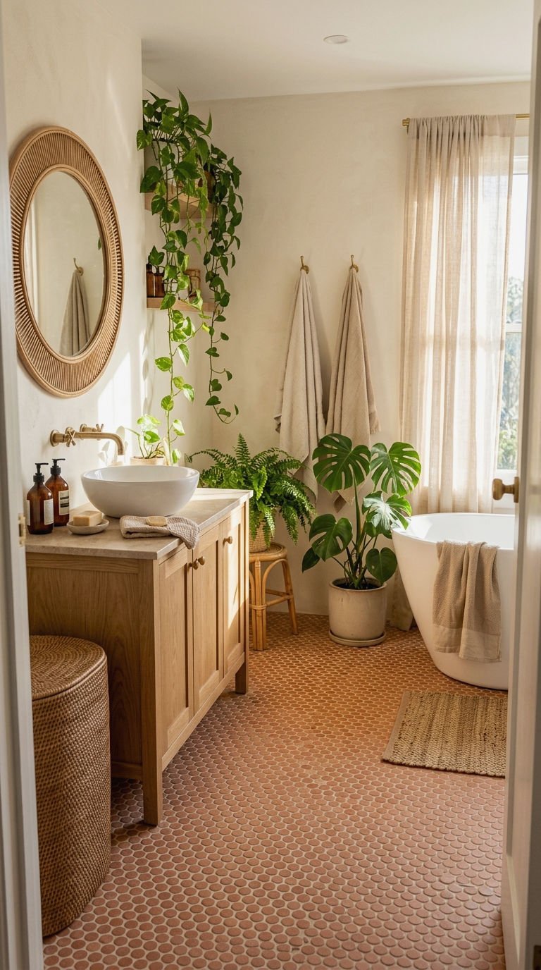 22. Terracotta Penny Tile Earthy Warmth