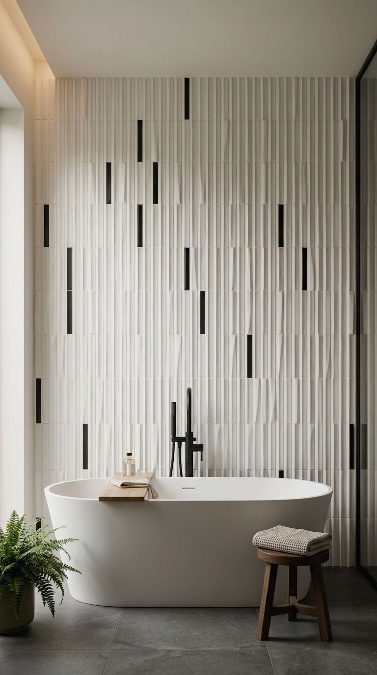23. Textured 3D Relief Tile Feature Wall