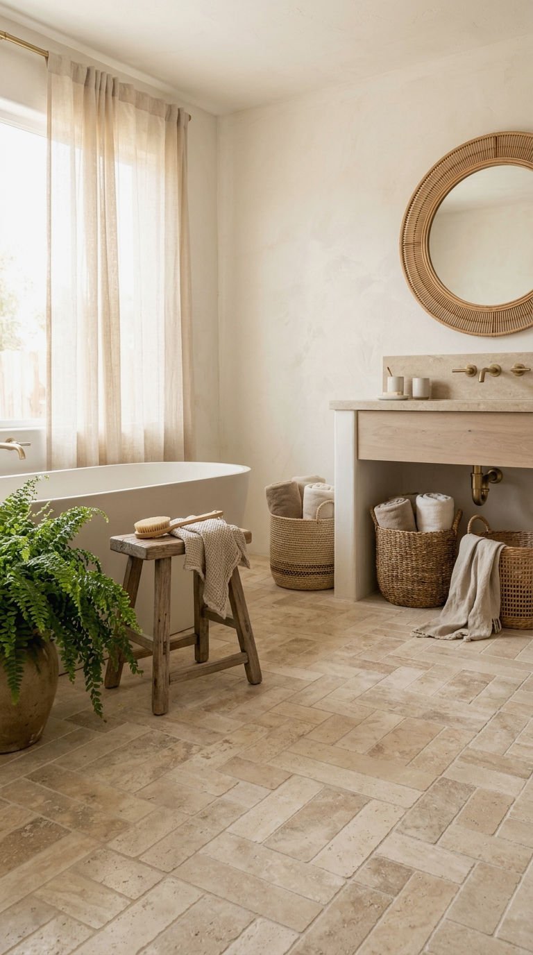 22. Travertine Basketweave for Spa Warmth