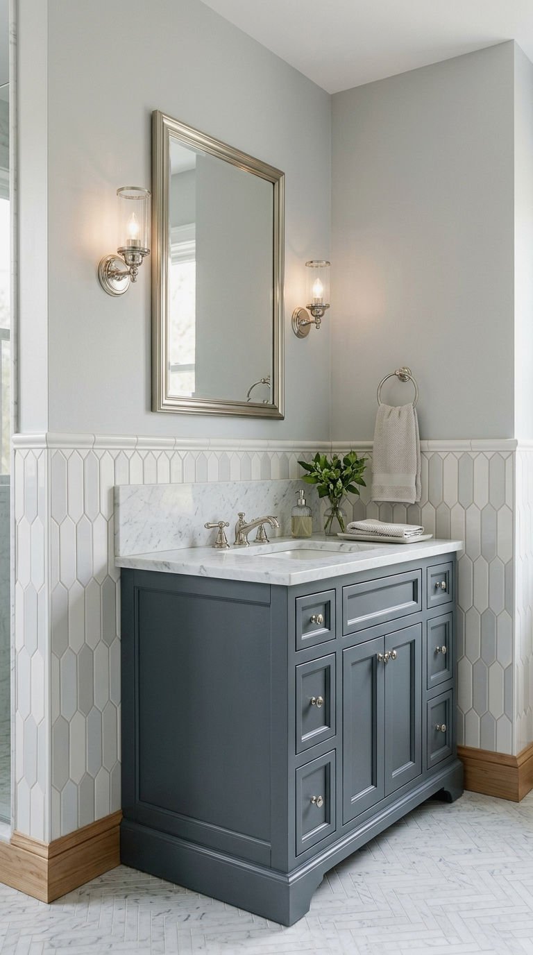 10. Two Tone Picket Tile Wainscoting