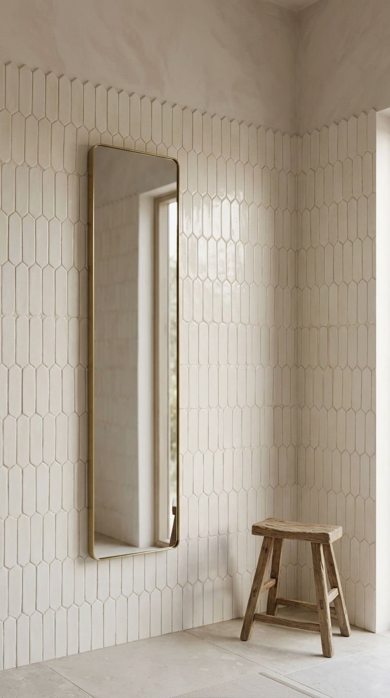 2. Vertical Stack Picket Tile for Tall Ceilings
