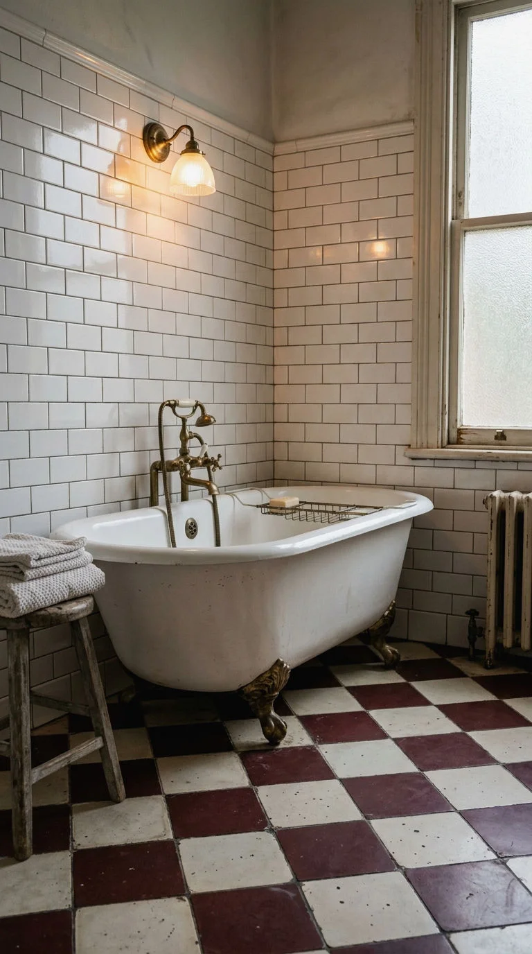 4. Vintage Burgundy and White Checkerboard