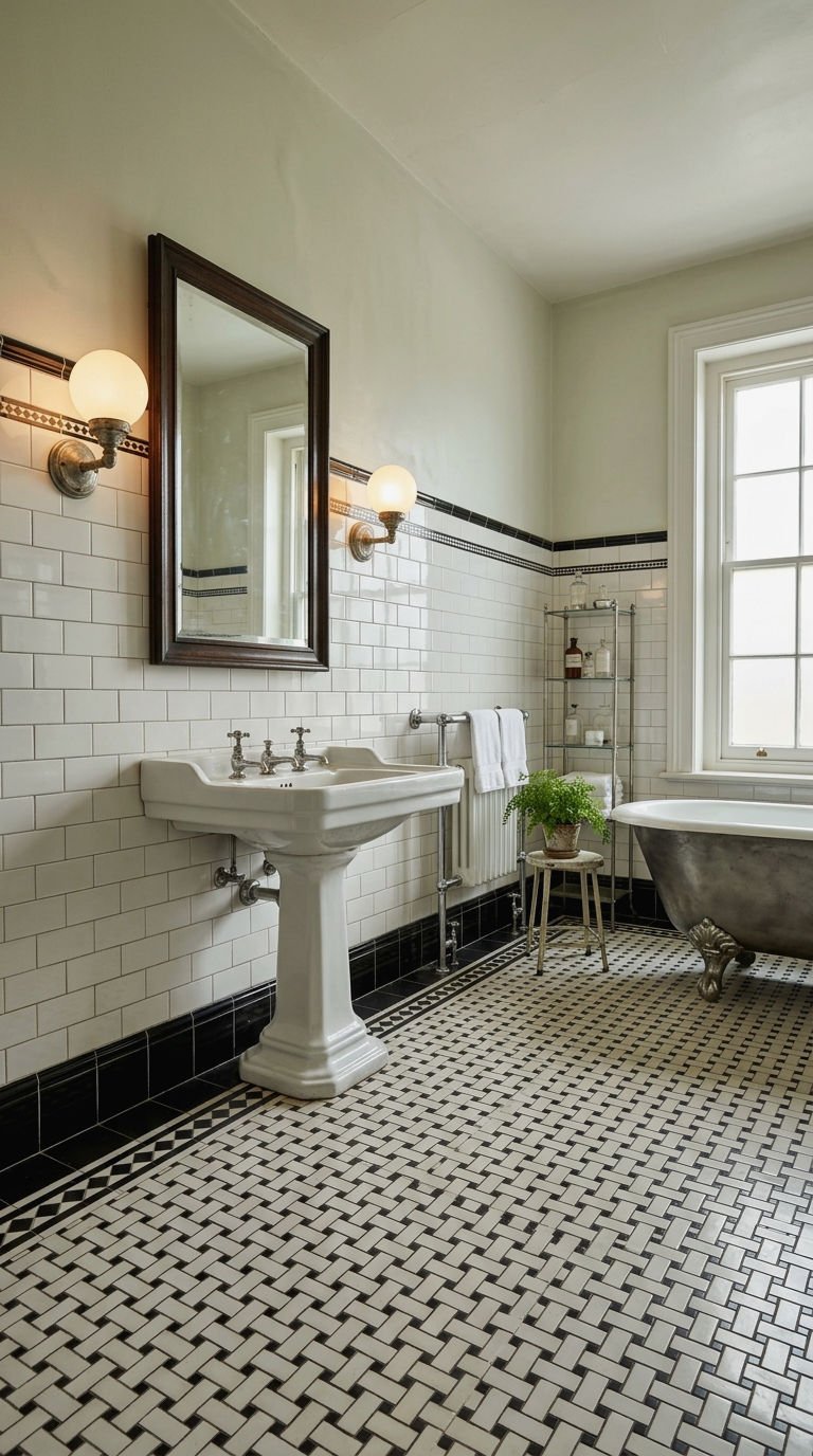 3. Vintage Hotel Style Bathroom Floor