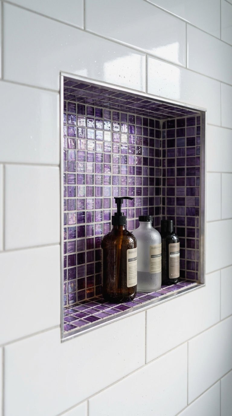 5. Violet Glass Mosaic Shower Niche