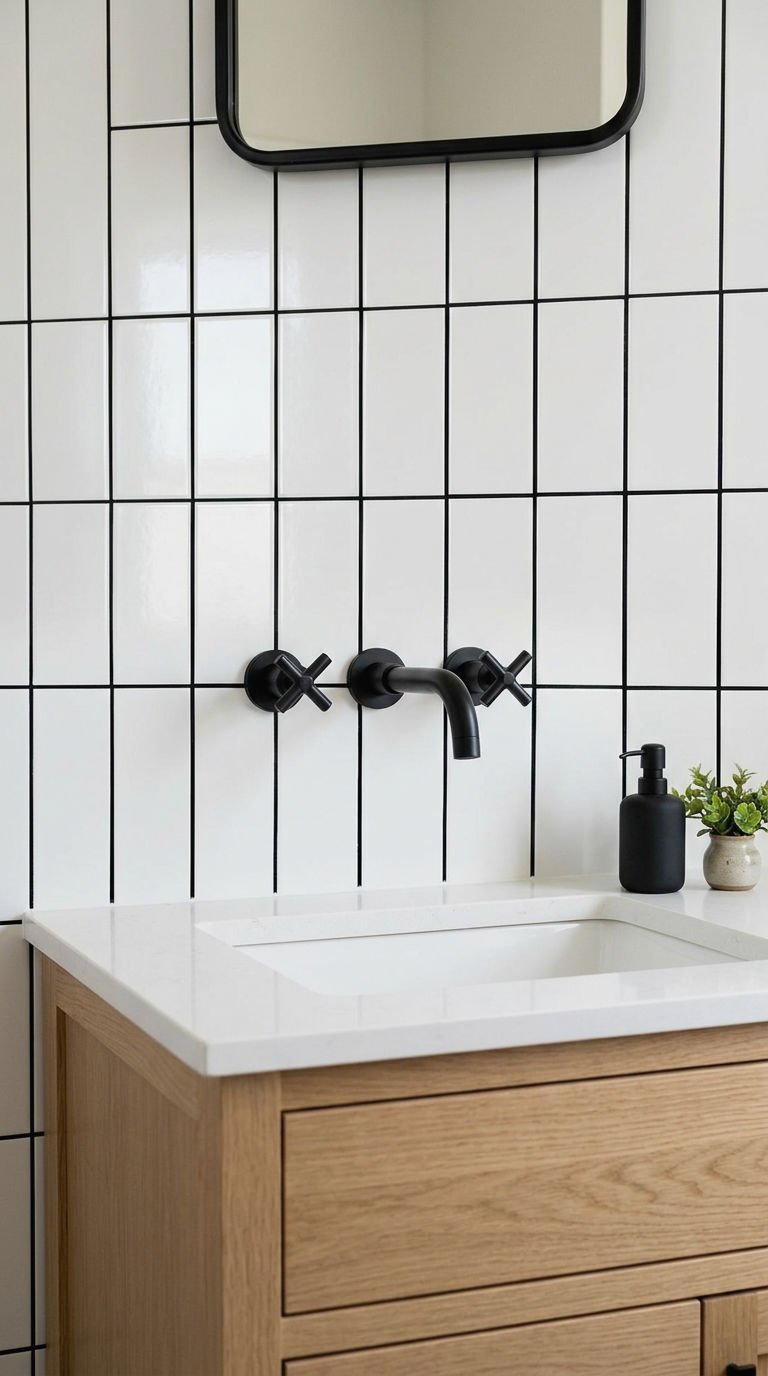 4. White Subway Tile with Black Grout