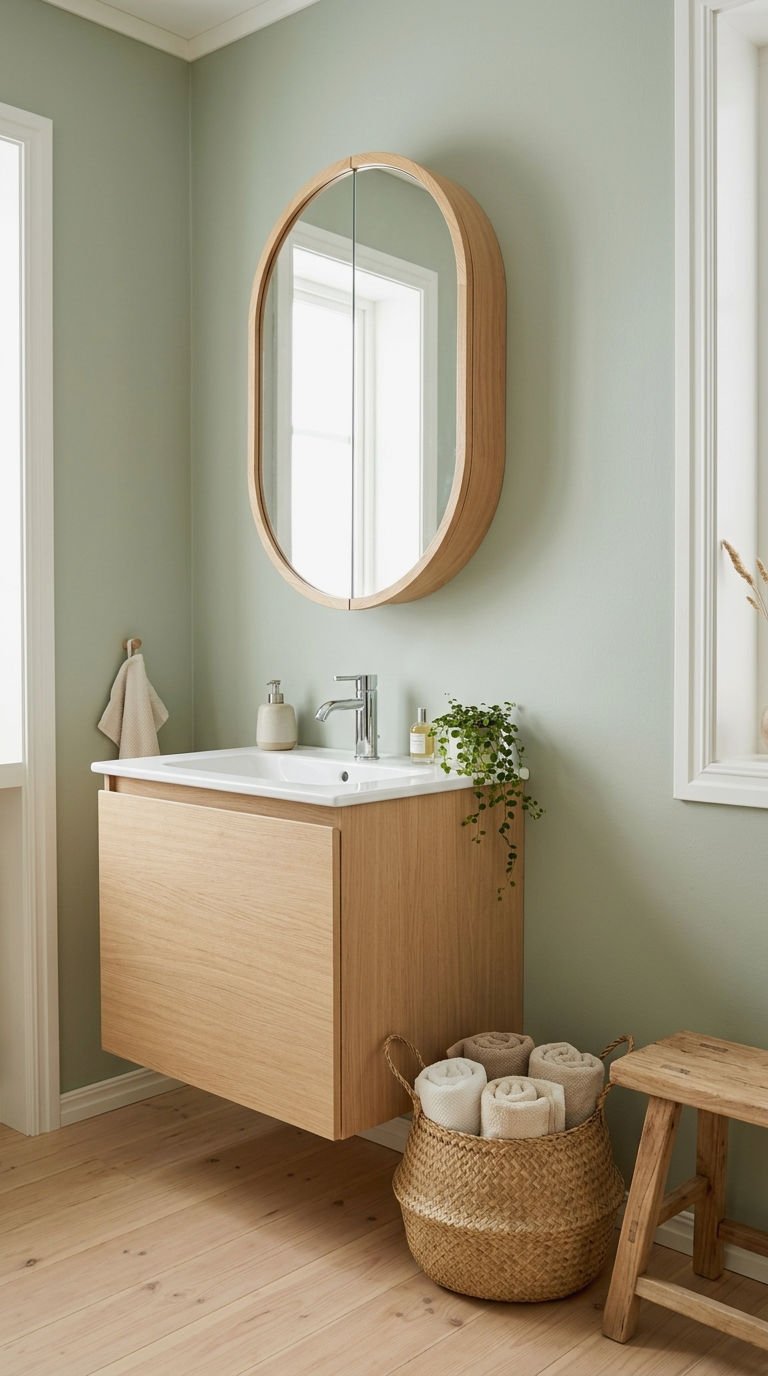 6. Wood Framed Oval Mirror Cabinet