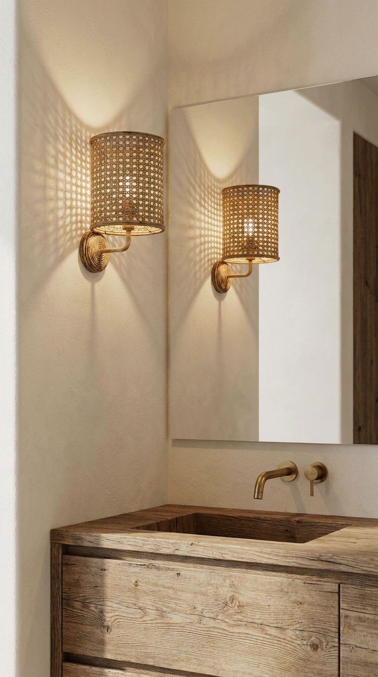 3. Woven Boho Vanity Light Fixtures