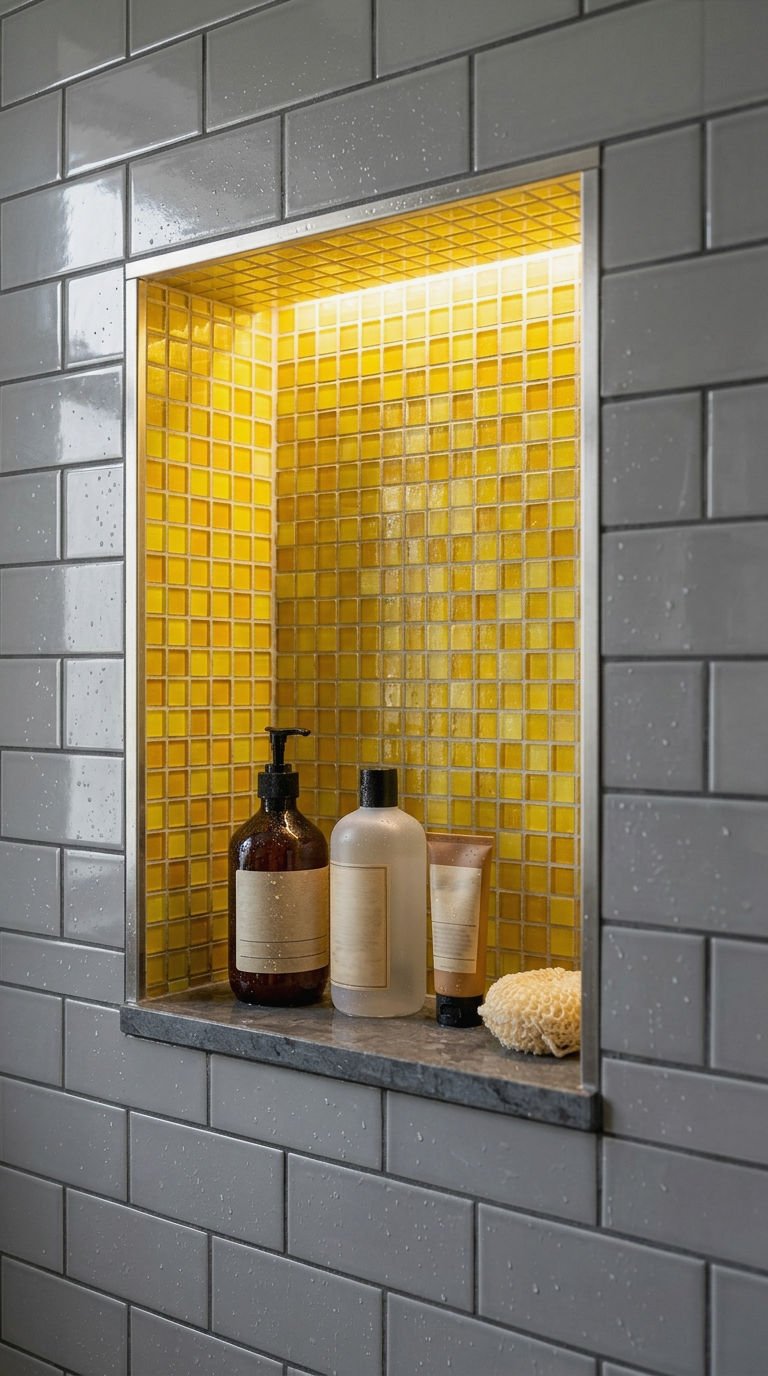8. Yellow Mosaic Tile Shower Niche